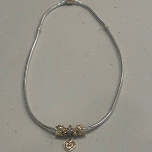 (Pre-Owned) Pandora Moments Two Tone Snake Chain Necklace with Gold Heart Charm